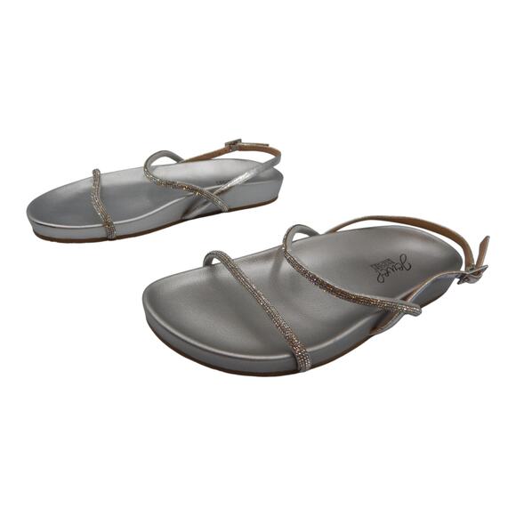Jewel Badgley Mischka Rhinestone Slip On Slides Flat Sandals Silver Size 6 - Picture 4 of 8